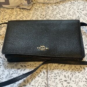 Coach Black Crossbody Bag with Pebbled Leather and Gold Accents